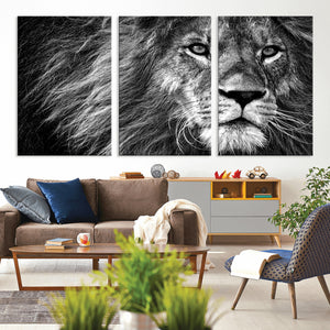 Black and White Lion Canvas Wall Art Print – Wildlife