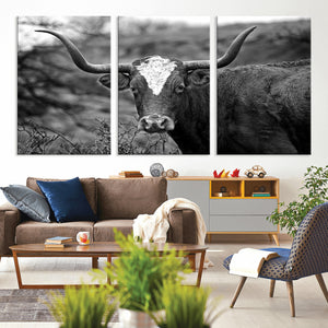 Western Home Wall Art Canvas Print, Framed Texas Longhorn