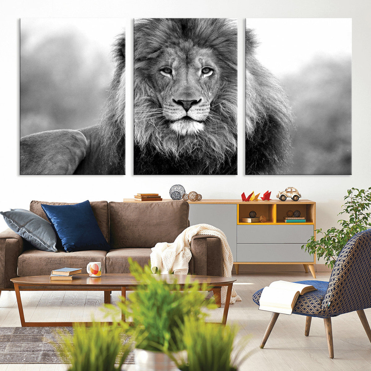 Black and White Lion Canvas Wall Art – Animal Print Artwork