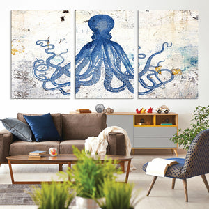 Octopus Canvas Wall Art | Coastal Marine Life Artwork for