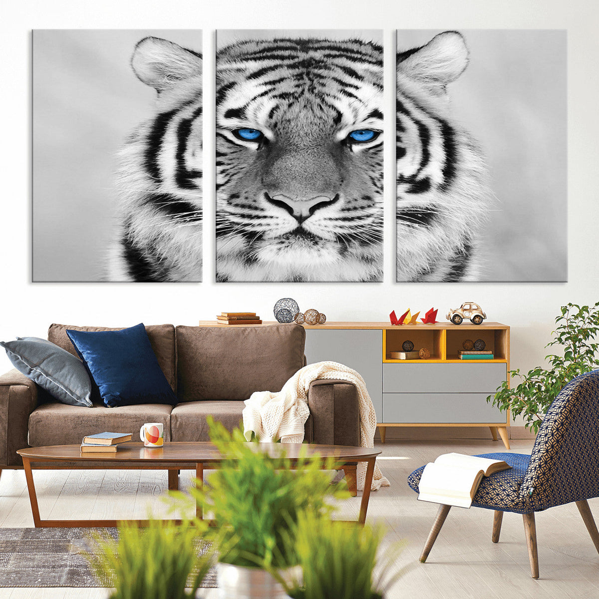 Black and White Tiger Wall Art Animal Canvas Print