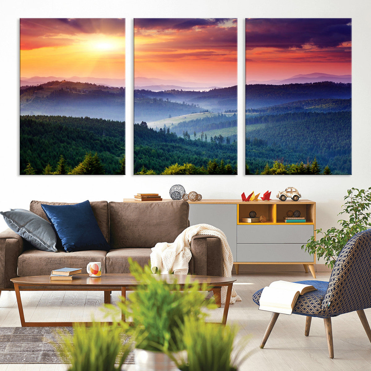 Mountain and Sunset Wall Art Canvas Print