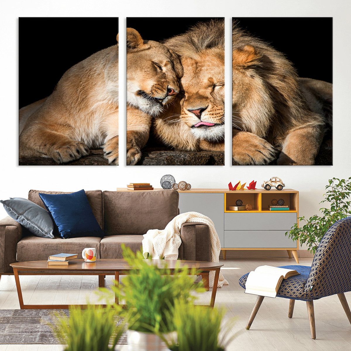 Lion and Lioness Wall Art Canvas Print – Framed African
