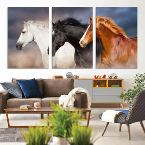 Animal Wall Art Three Horses Farmhouse Art Canvas, Framed