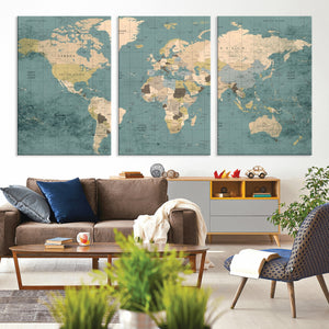 Classic World Map Canvas Print – Framed Vintage Map Wall