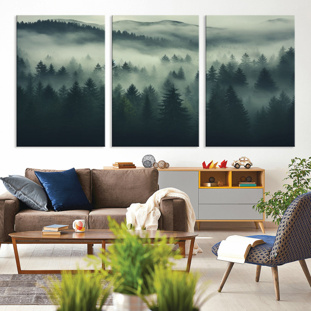 Misty Forest Wall Art Premium Canvas Print a Foggy and