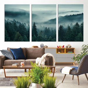 Captivating Misty Foggy Forest Wall Art Premium Canvas Print