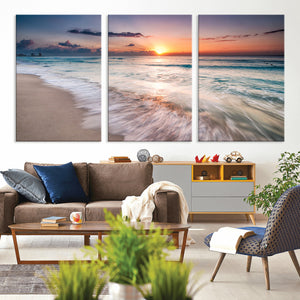 Sunset Beach Wall Art – Soothing Coastal Landscape, Ready to