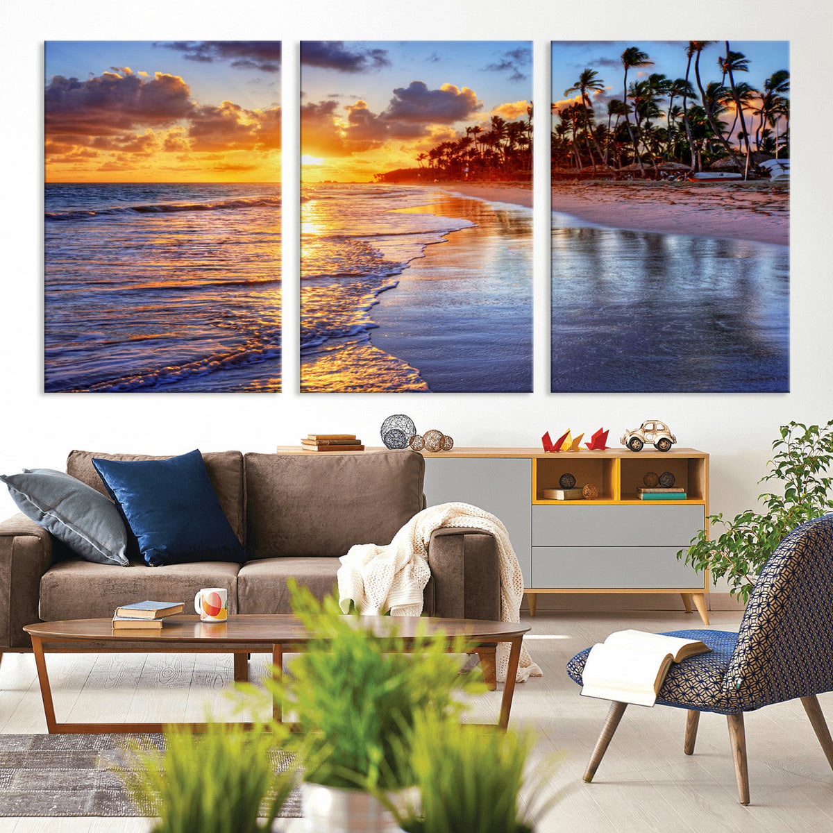 Serene Beach Sunset Wall Art Canvas- Coastal Seascape Print