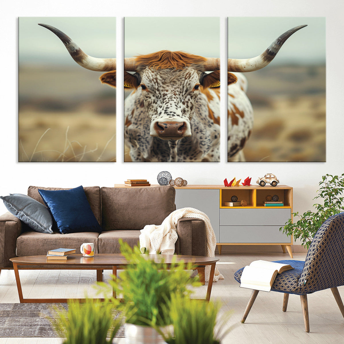Texas Cow Longhorn Wall Art Canvas Print for Farm House Wall