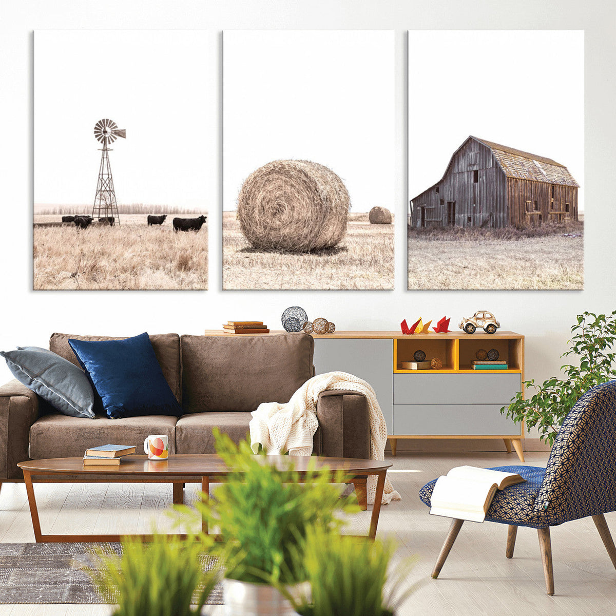 Rustic Farmhouse Wall Art Set of 3 – Country Barn and Wheat