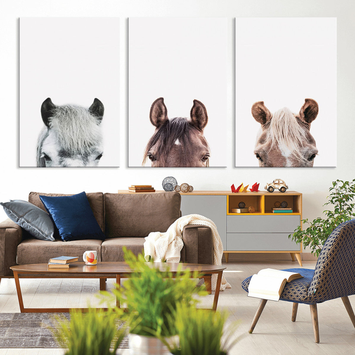 Horse Wall Art - Minimalist Horse Triptych Wall Art – Modern