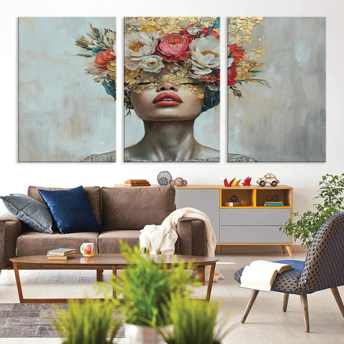 Golden Petal Wall Art Canvas Print - Silhouette Woman Wall