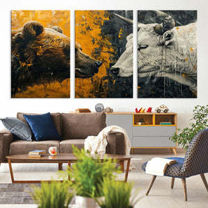 Bear and Bull Wall Art Canvas Print – Abstract Animal