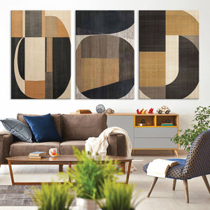 Modern Brown Wabi Sabi Wall Art Canvas Print Set – Framed