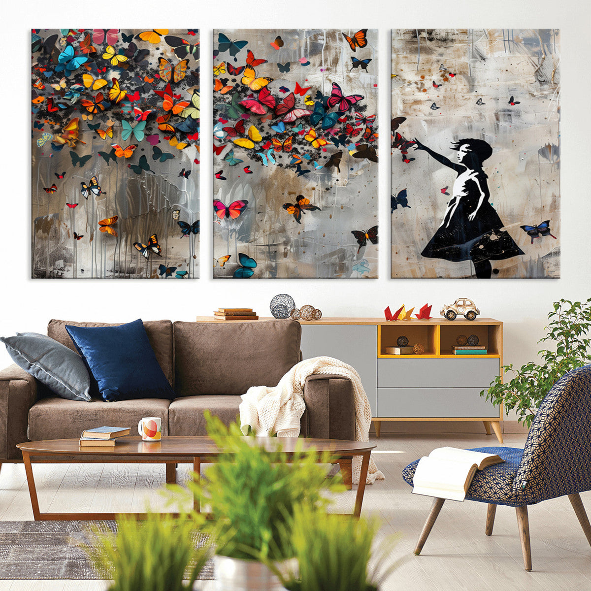 Banksy Wall Art - Banksy Girl and Butterfly Explosion Wall