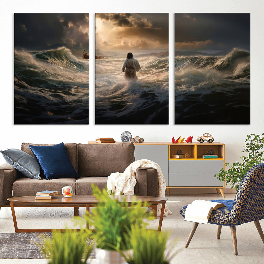 Jesus Walking on Water Wall Art Canvas Print - Religious
