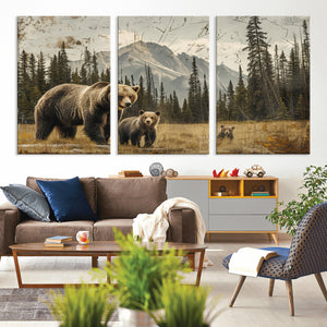 Rustic Grizzly 399 Bear Family Wall Art Canvas Print