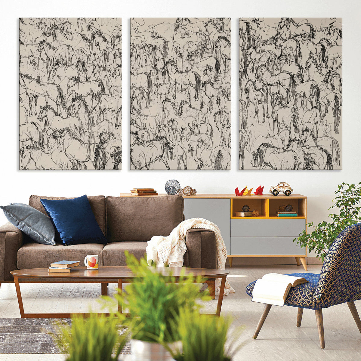 Abstract Horse Sketch Wall Art | Ready to Hang and Framed |