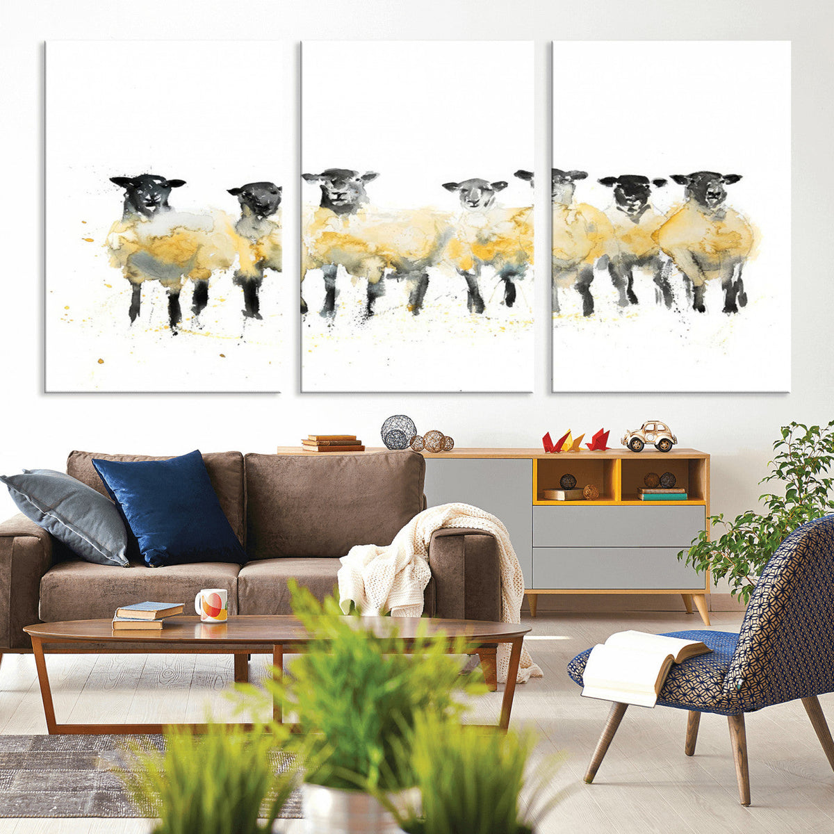 Farmhouse Wall Art Sheep Print | Ready to Hang Framed Canvas