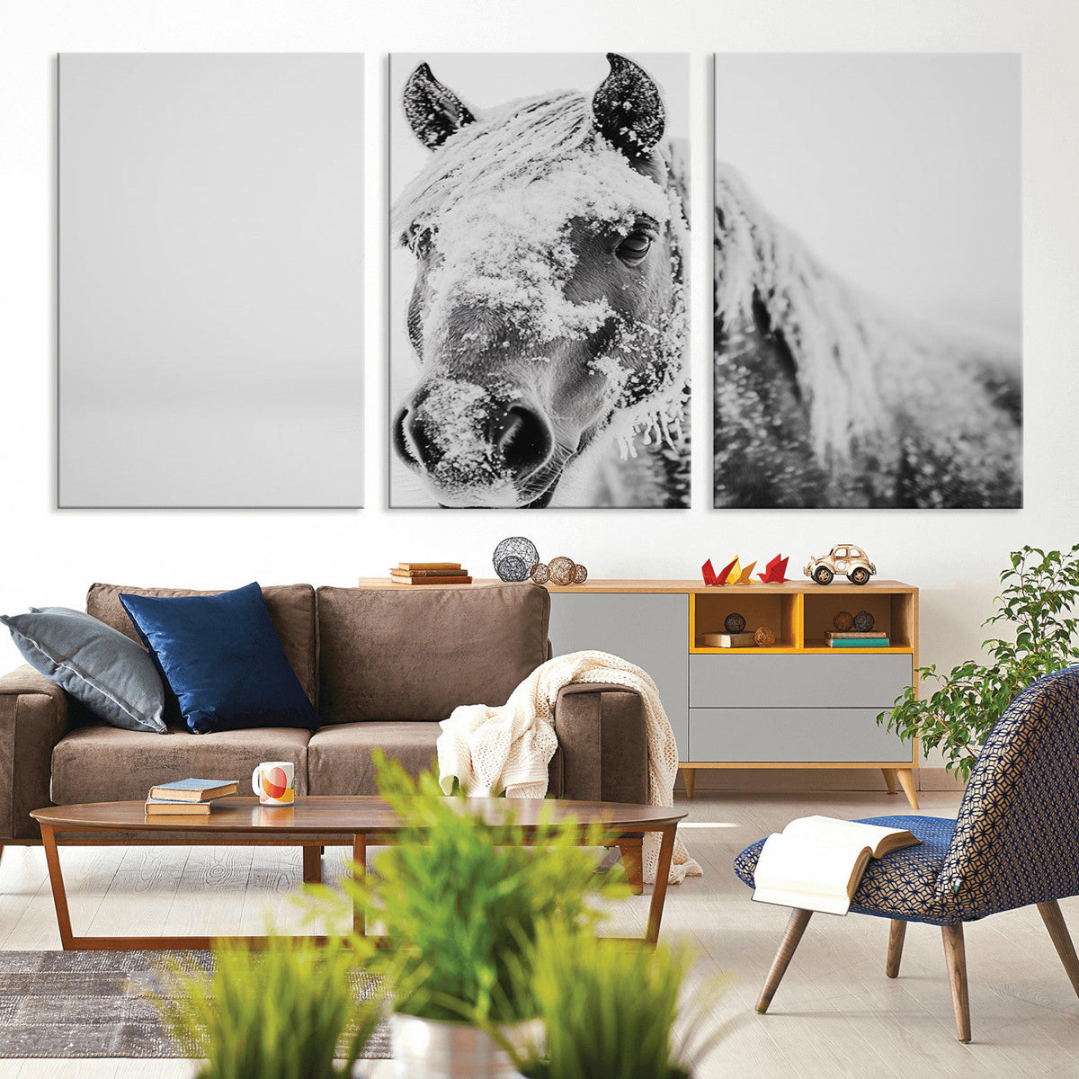 White Horse Wall Art | Ready to Hang and Framed | Winter
