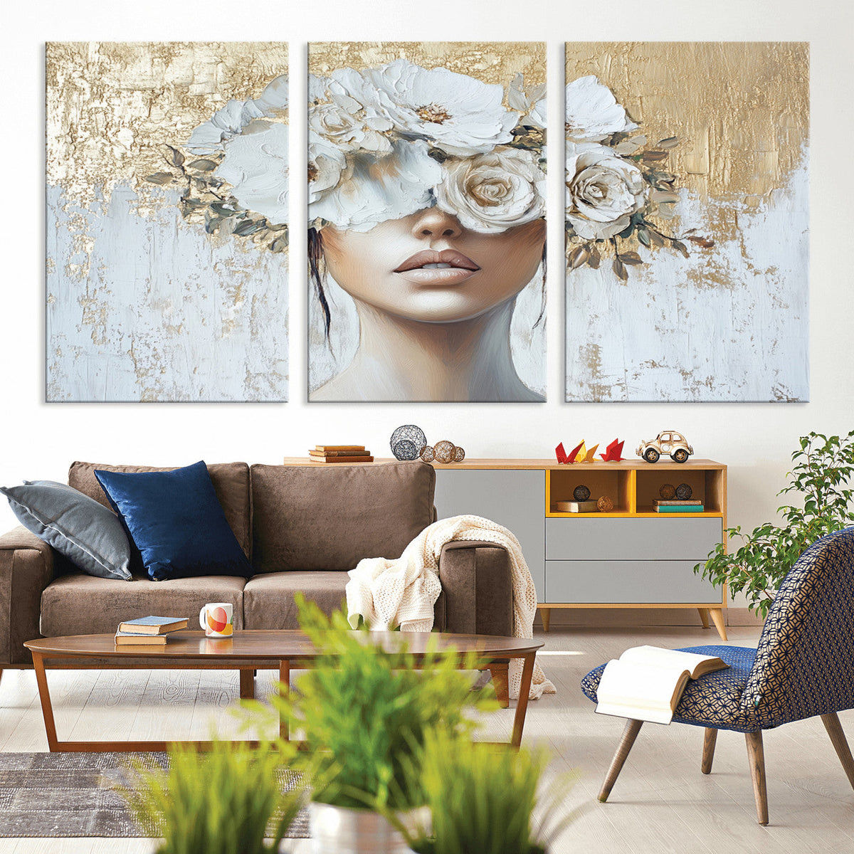 Golden Petal Wall Art - Canvas Print Flower Head Woman