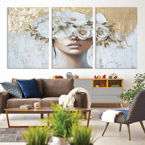 Golden Petal Wall Art - Canvas Print Flower Head Woman