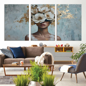 Golden Petal Wall Art - Petal Silhouette Woman Wall Art