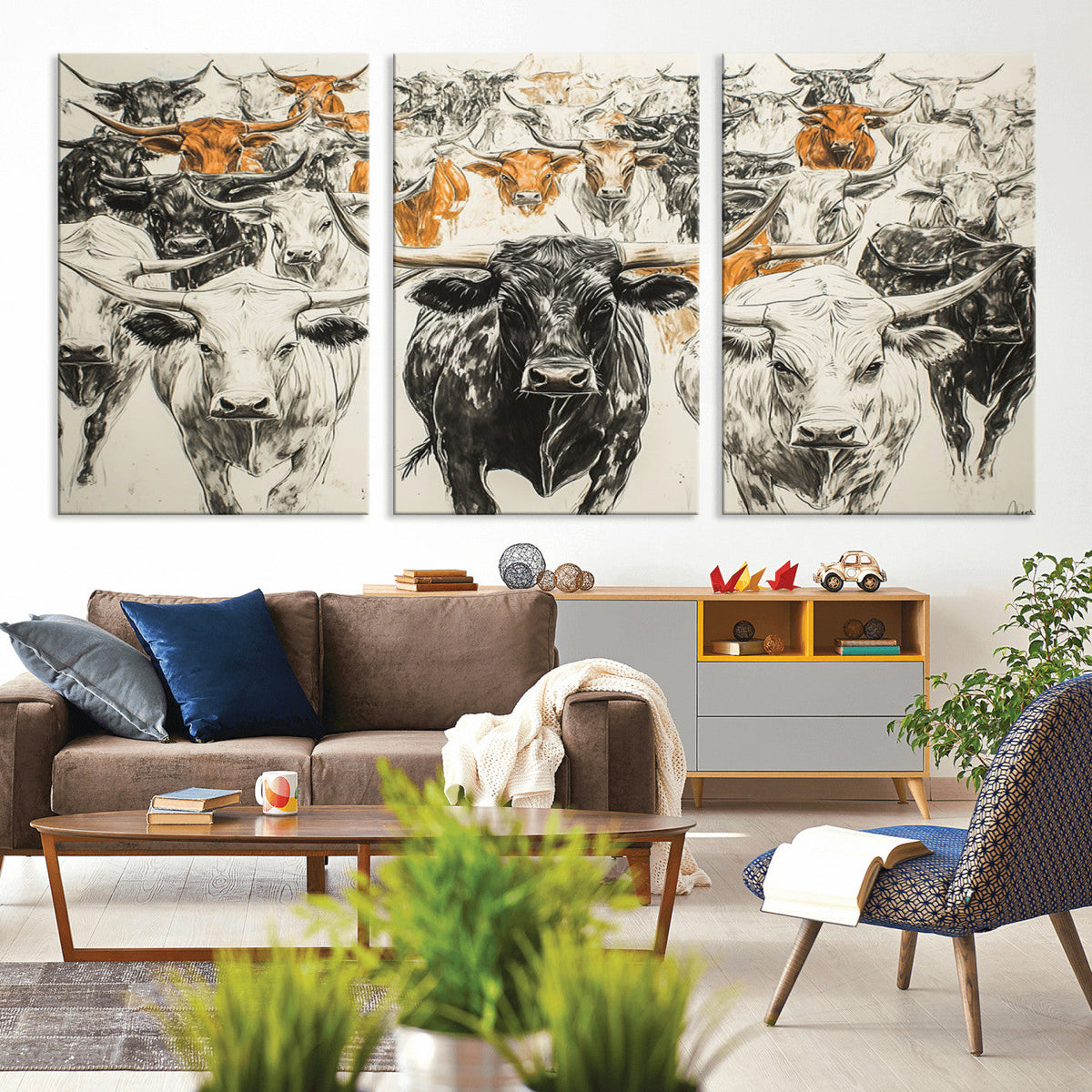 Texas Longhorn Wall Art Canvas Print – Herd Abstract Cow