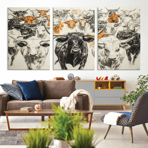 Texas Longhorn Wall Art Canvas Print – Herd Abstract Cow