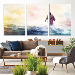 Watercolor Jesus Walking on Water Canvas Print, Christian