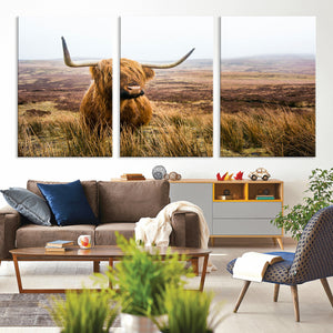 Scottish Highland Cow Canvas Wall Art – Rustic Farmhouse