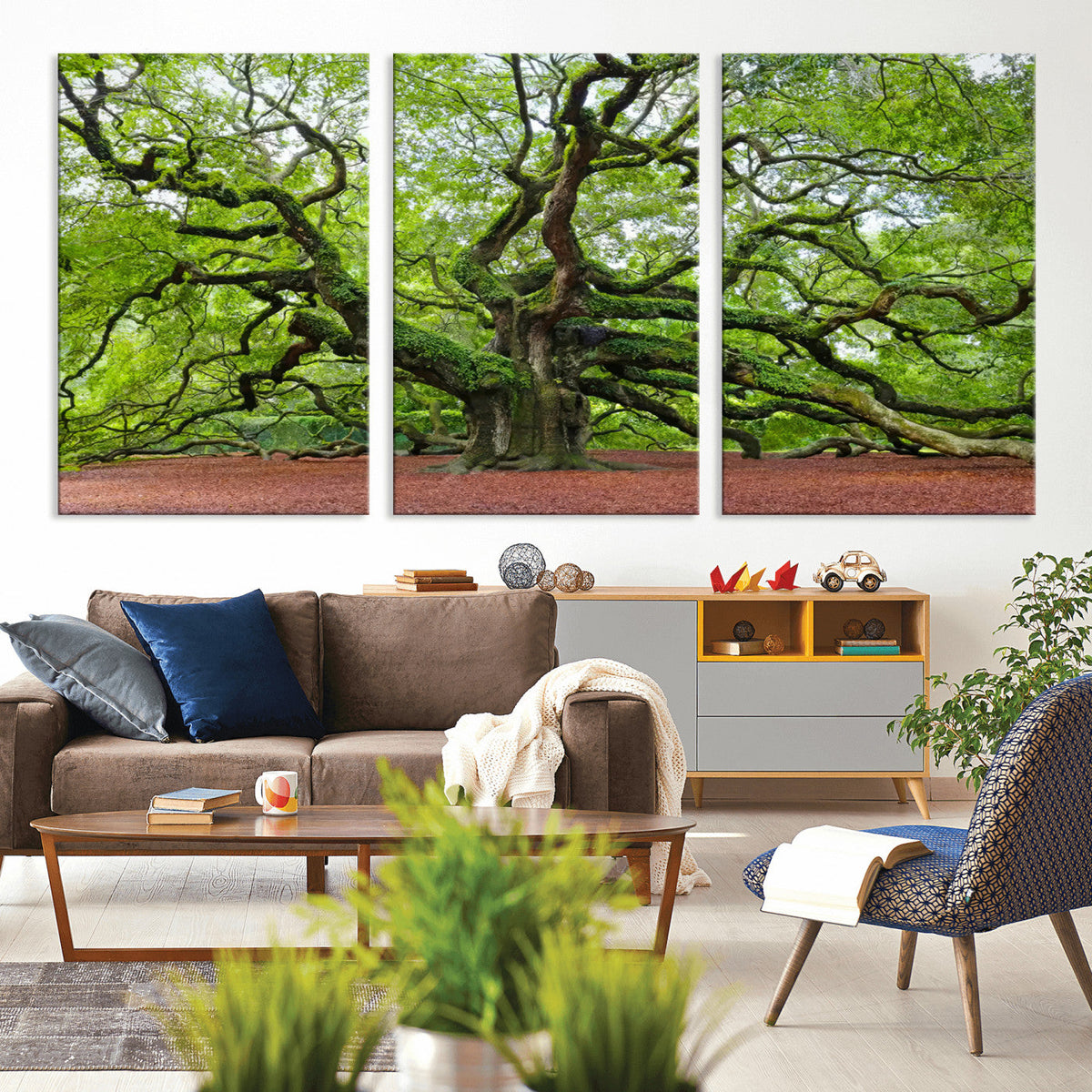 Framed Angel Oak Tree Wall Art - 3-Panel Canvas Prints,