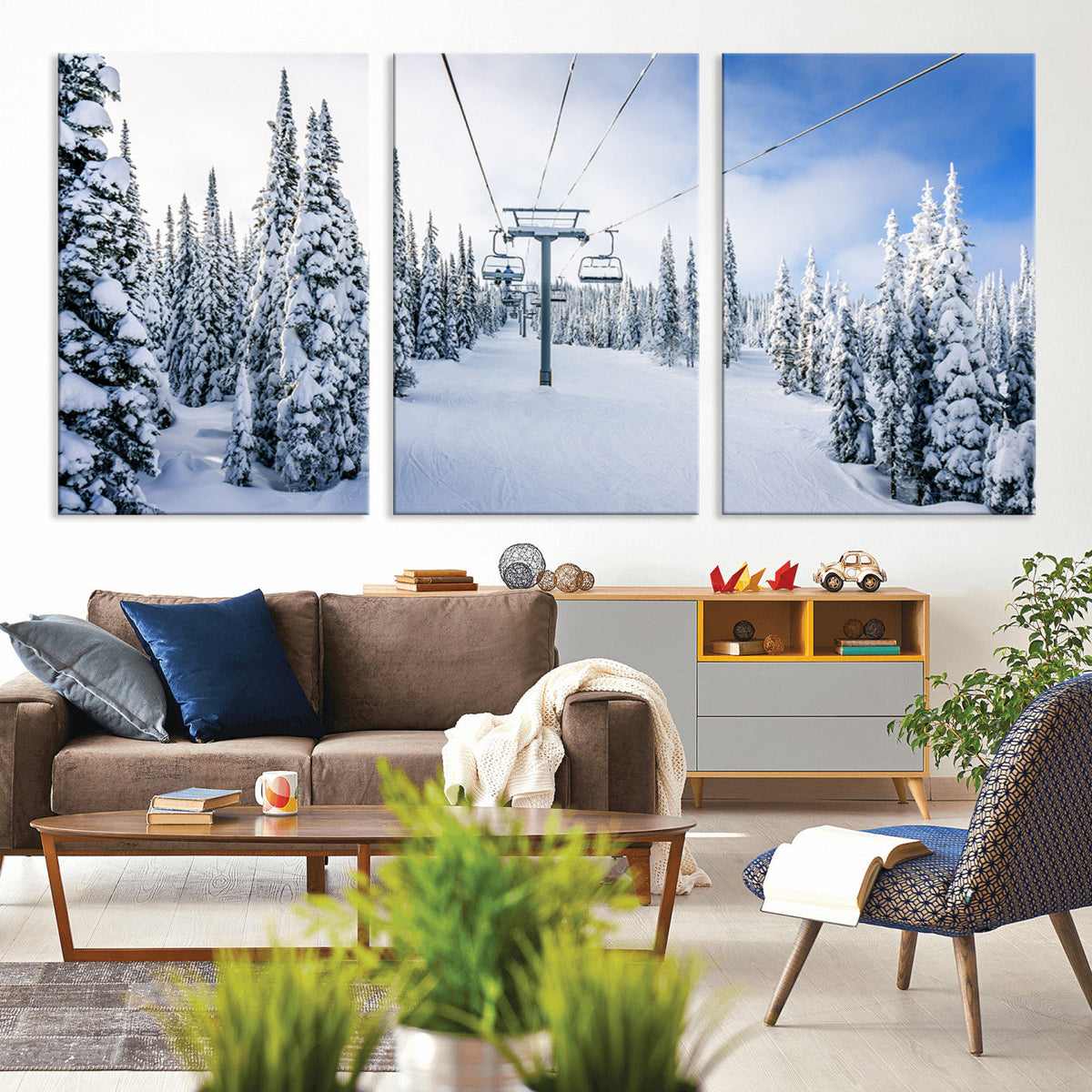 Winter Ski Lift Wall Art Print - Landscape Wall Art | Snowy