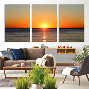 Golden Horizon Sunset Over Ocean Wall Art Canvas Print –