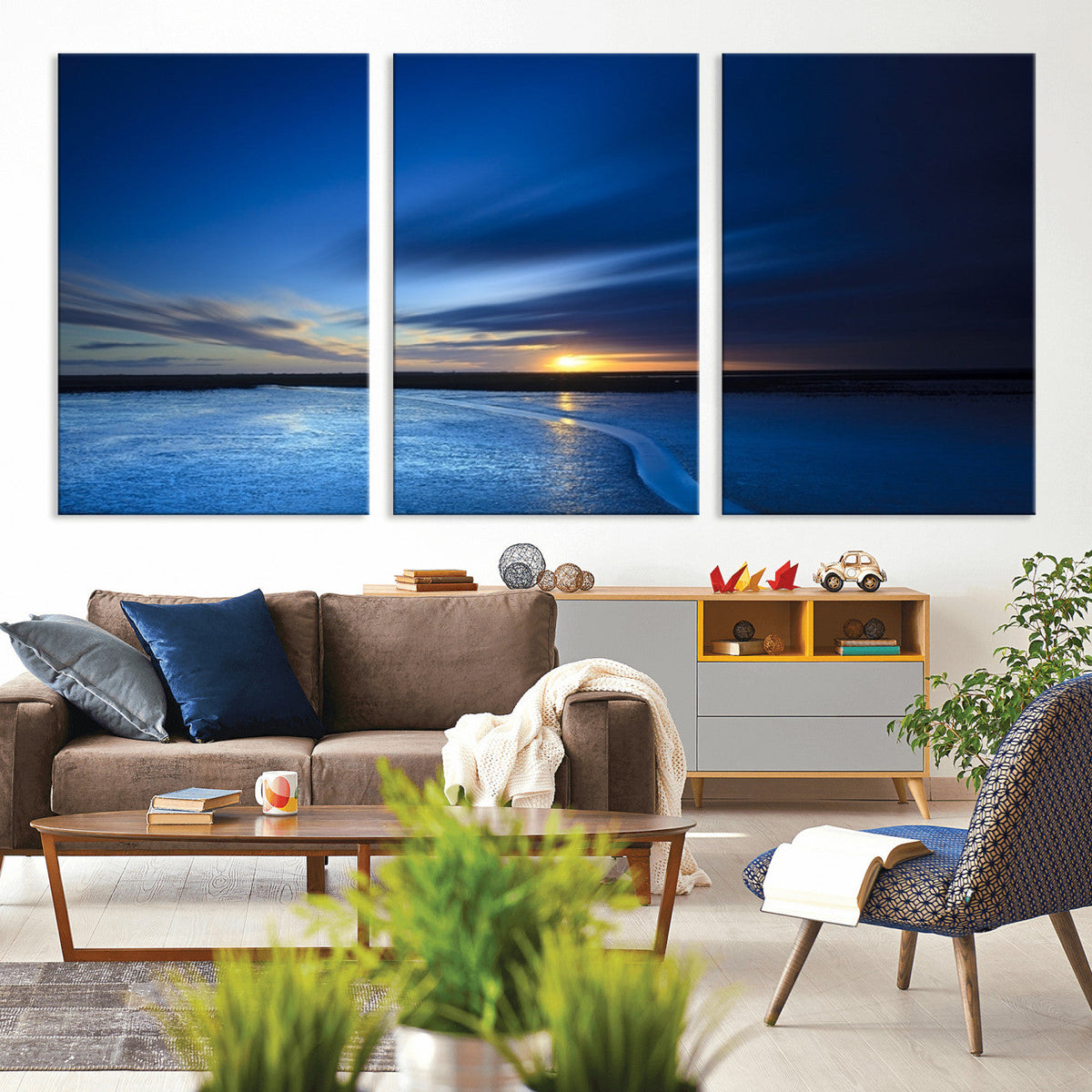 Blue Sunset Ocean Canvas Wall Art Print – Serene Coastal