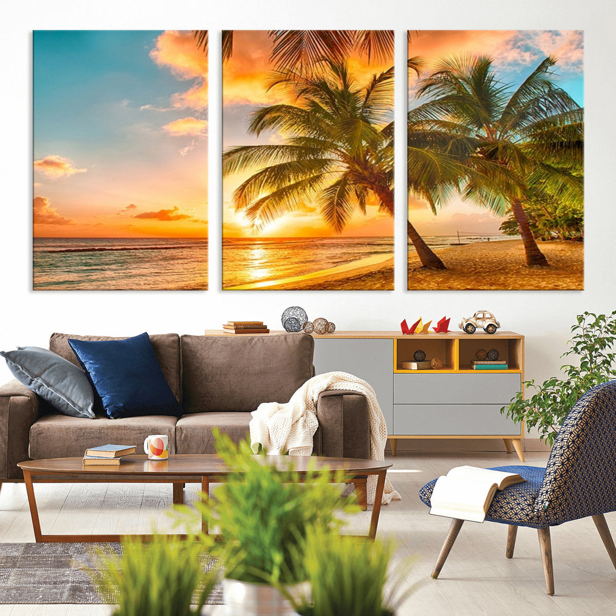 Tropical Sunset Beach Canvas Wall Art Print – Vibrant Palm