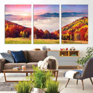 Autumn Mountain Foggy Landscape Wall Art Canvas Print |