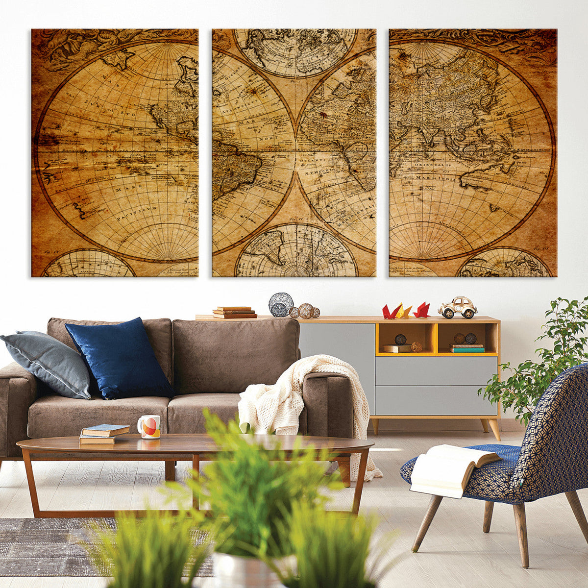 Vintage World Map Canvas Print – Antique Push Pin Travel