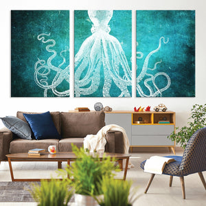 Green Octopus Abstract Wall Art Canvas Print