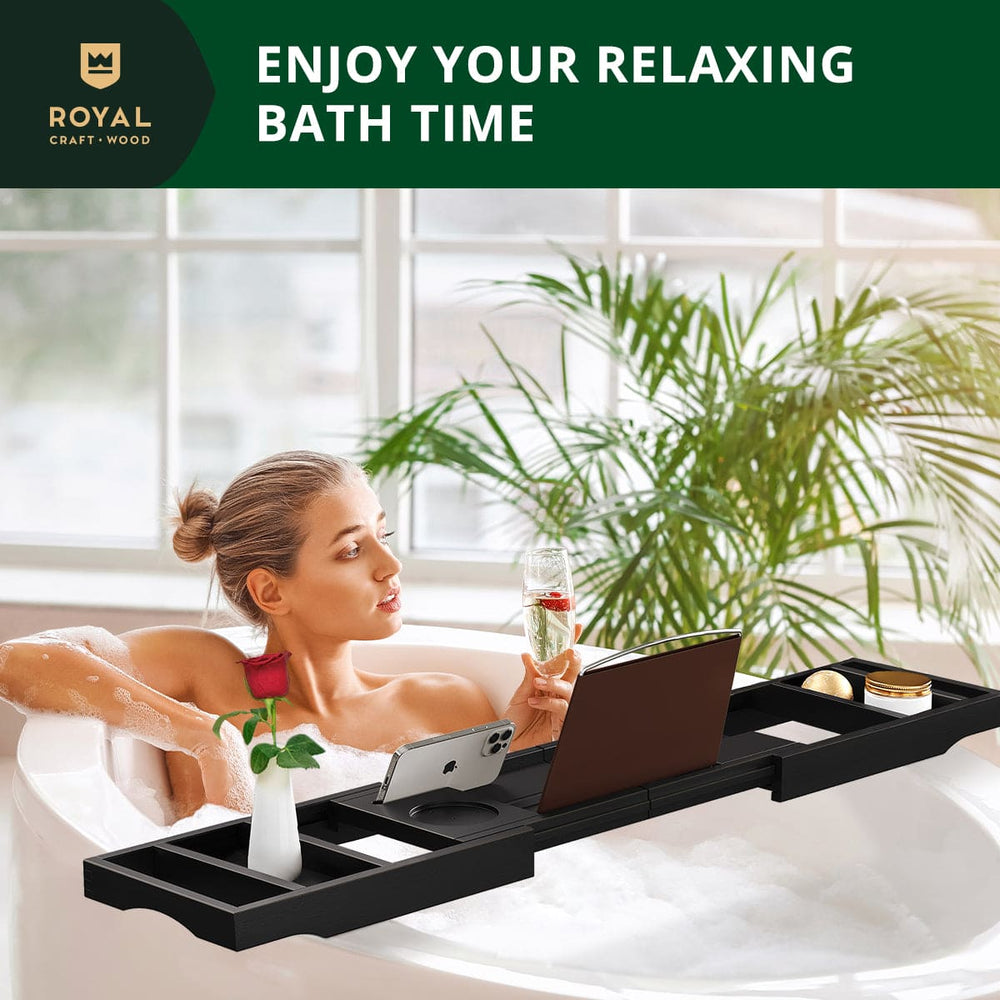 Foldable Bathtub Caddy Tray, Black