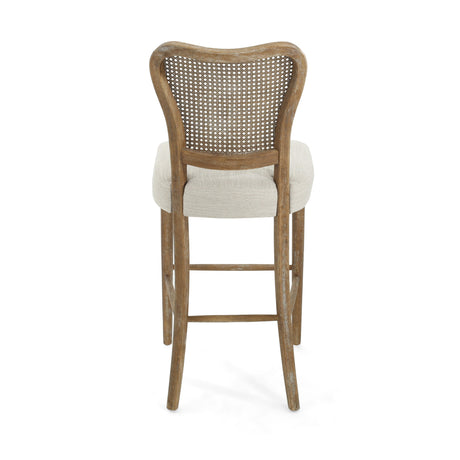 Cane-Back Upholstered Bar Stools, Set of 2