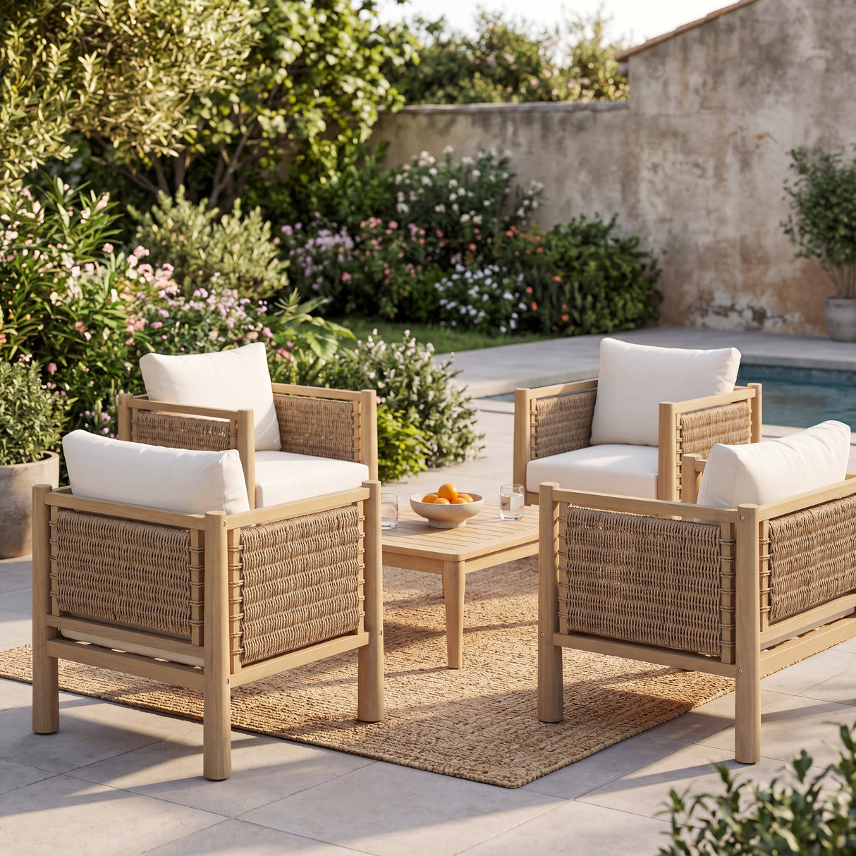 Set of 4 Outdoor Acacia Wood Patio Chairs