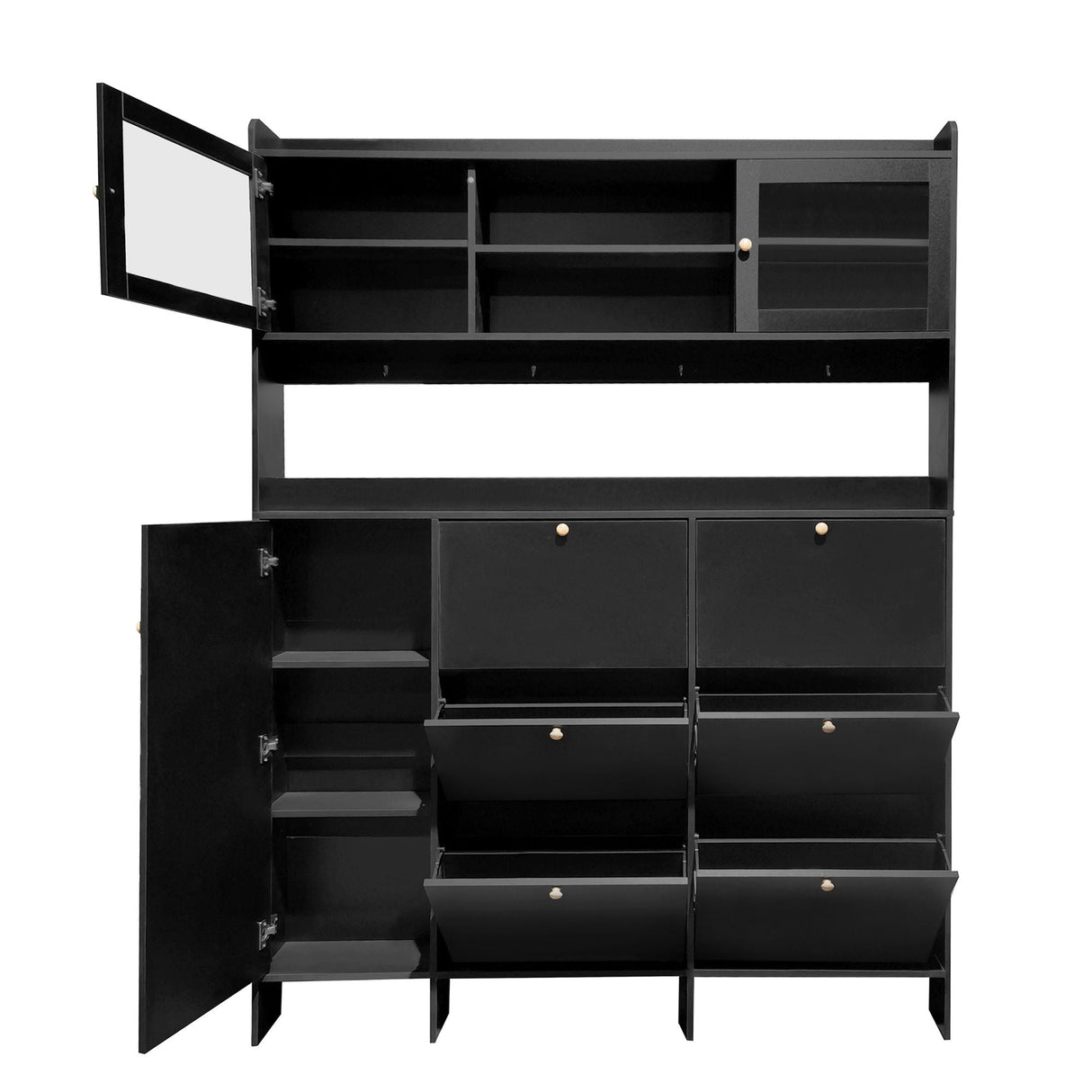 On Trend Multifunctional Tipping Bucket Shoe Cabinet With Storage Shelf & 6 Flip Drawers