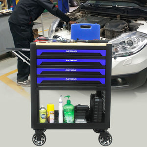 4 Drawers Multifunctional Tool Cart With Wheels And Wooden Top