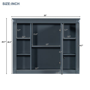 Wall Mounted Bathroom Storage Cabinet with Mirror - Blue, White, or Dark Gray