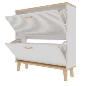Narrow - Entryway Shoe Storage Cabinet With 2 Flip Drawers Legs - Natural / White