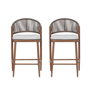 Outdoor 26" Counter Height Metal Frame Counter Stools With Scallop Shaped Backrest & Water Resistant Cushions