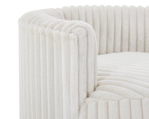 Malna Plush Wide Wale Corduroy Upholstered Barrel Accent Chair with Wheels