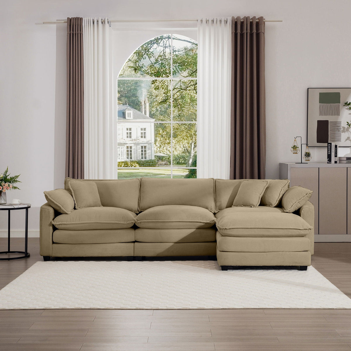 Modern Modular Cushion Sofa Set with Ottoman - Fabric, Multiple Colors